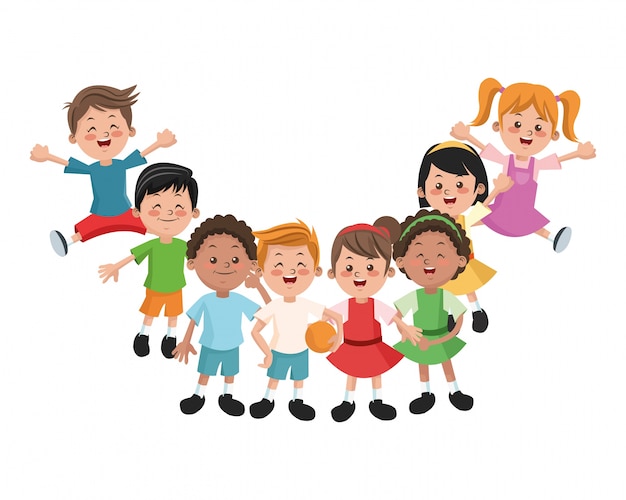 Grupo de crianças felizes e meninos de desenhos animados