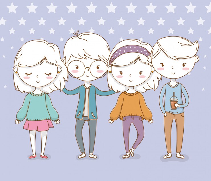 Vetor grupo de crianças lindas com fundo pontilhado