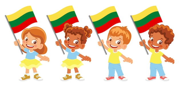 Grupo de crianças segurando a ilustração da bandeira nacional