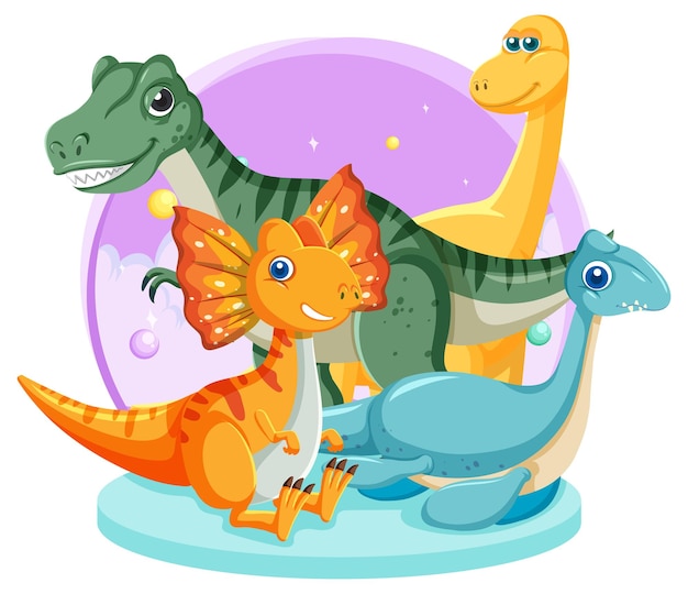 Grupo de desenhos animados de dinossauros fofos