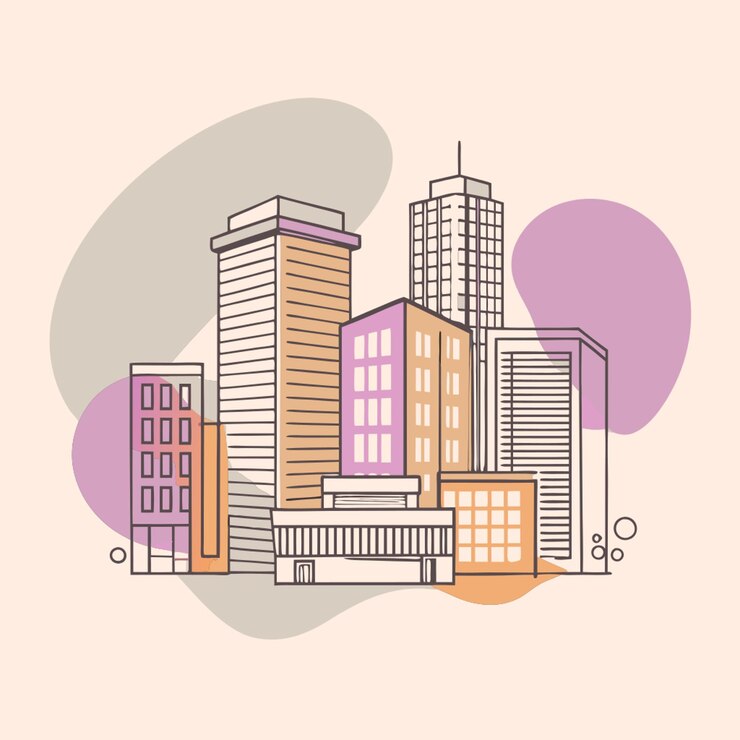 Vetor grupo de edifícios modernos ilustração vetorial circuito de linha