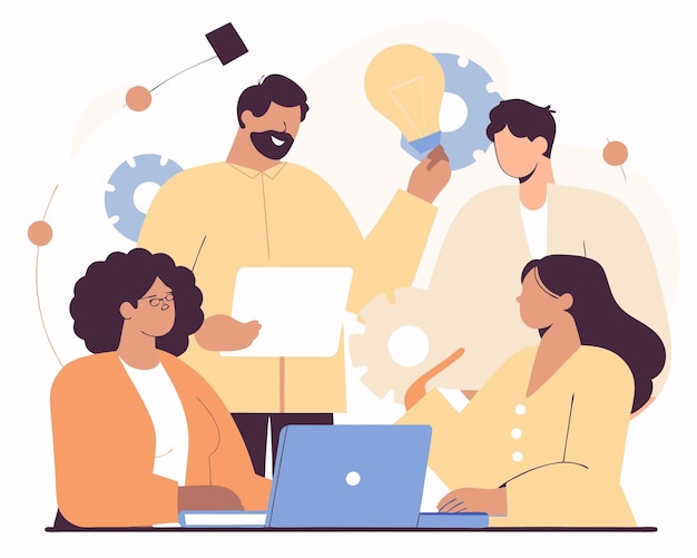 Grupo de empresários com ilustração de trabalho em equipa do portfólio