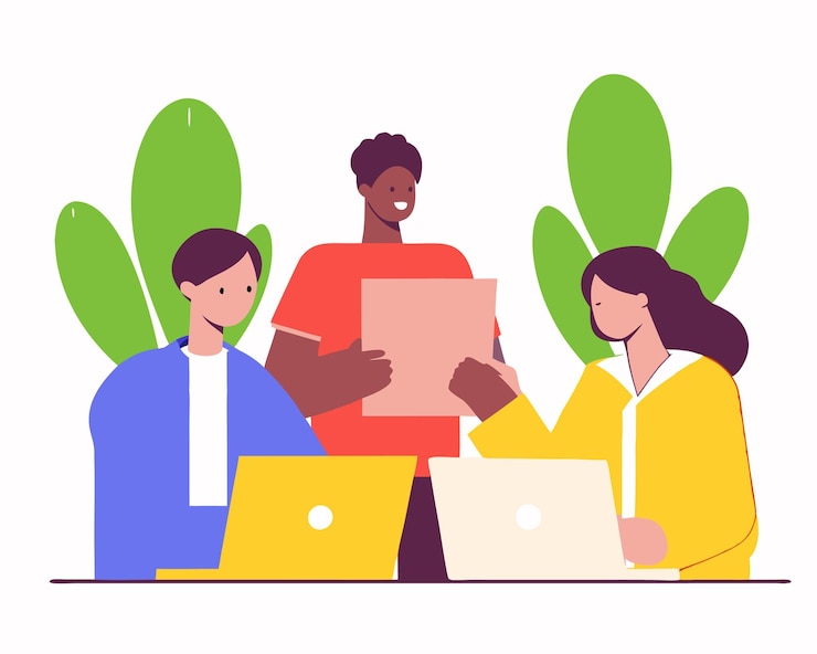 Vetor grupo de empresários com ilustração de trabalho em equipa do portfólio