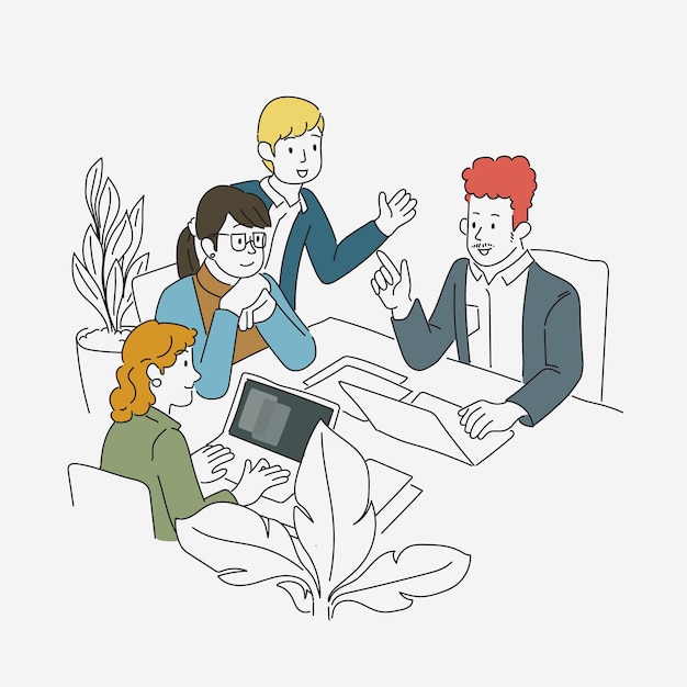 Grupo de empresários trabalhando juntos em um escritório ilustração de contorno vetorial
