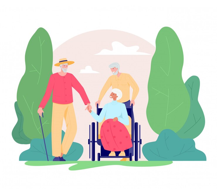 Vetor grupo de idosos caminhando ao ar livre