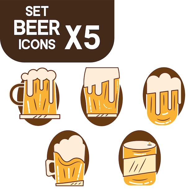 Grupo de ilustração colorida do vetor dos ícones da cerveja
