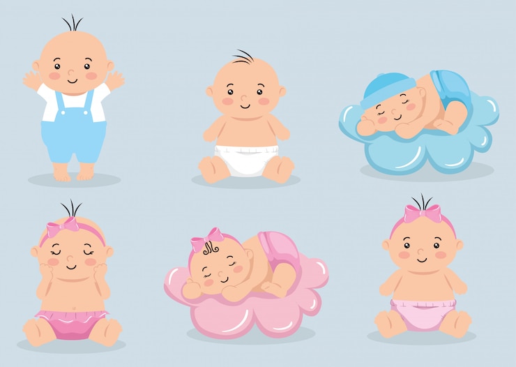 Vetor grupo de ilustração de bebezinhos fofos