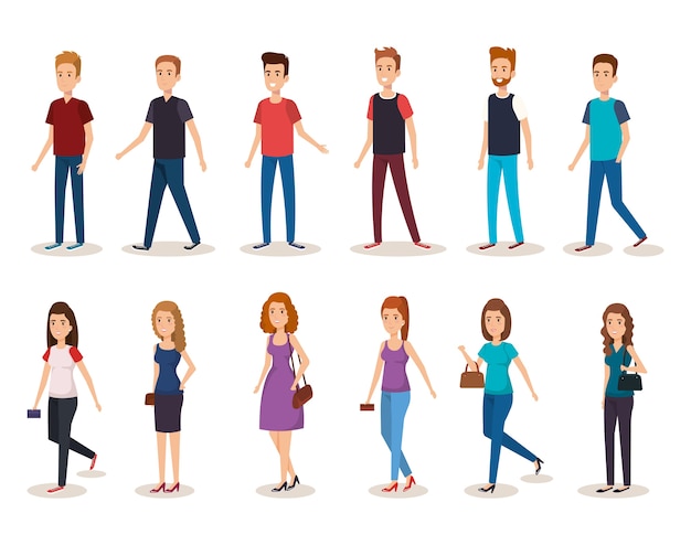 grupo de jovens avatares vector design ilustração