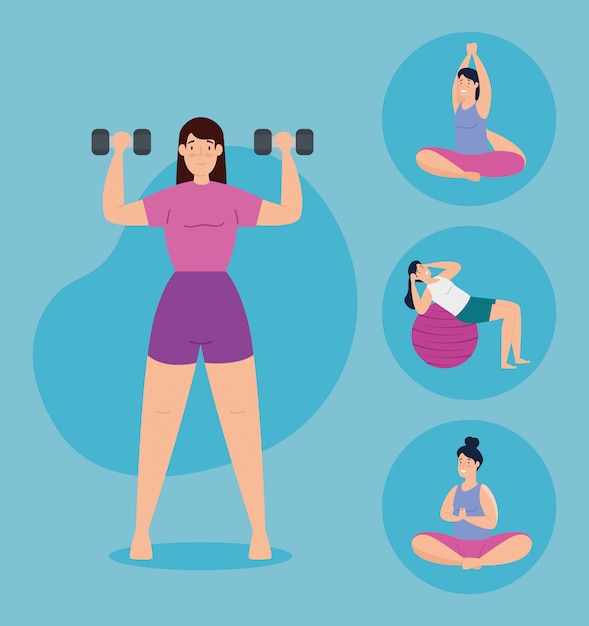 Grupo de jovens mulheres praticando exercício