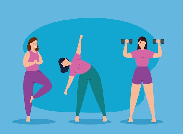 Grupo de jovens mulheres praticando exercício