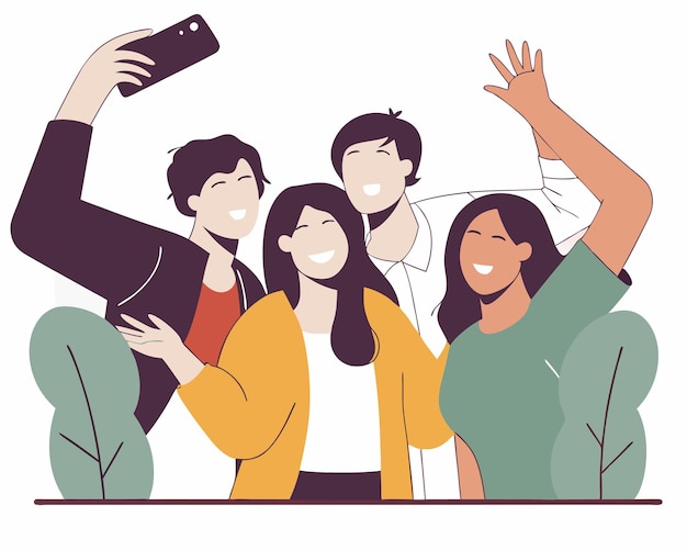 Grupo de jovens posando para uma ilustração fotográfica