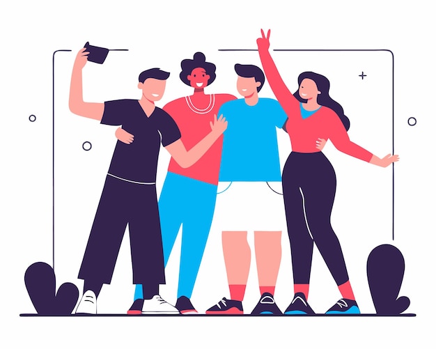 Grupo de jovens posando para uma ilustração fotográfica