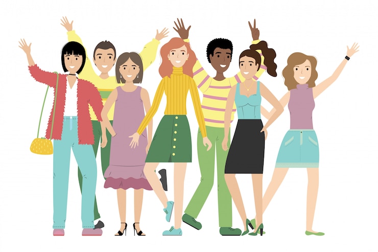 Vetor grupo de meninas e meninos sorridentes ou alunos juntos.