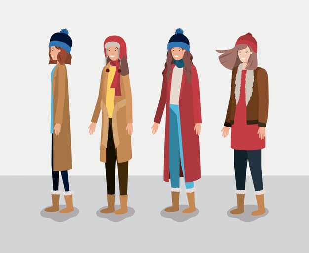 Grupo de mulheres com roupas de inverno