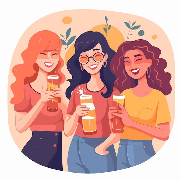 Vetor grupo de mulheres jovens anima design plano de cerveja