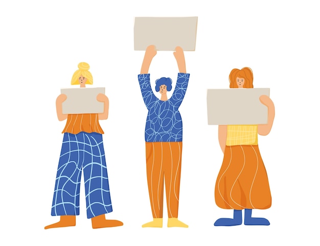 Grupo de mulheres jovens segurando bandeiras em branco