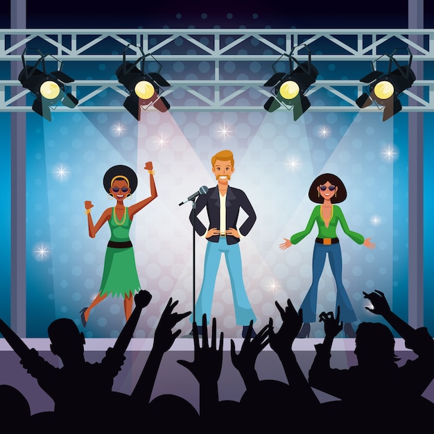 Grupo de música de palco de concerto de música e fãs