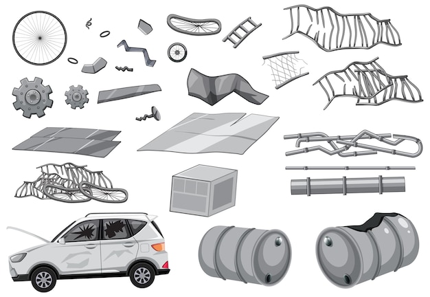 Vetor grupo de objetos quebrados lixo para reciclar