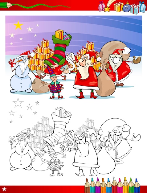 Grupo de papai noel para colorir