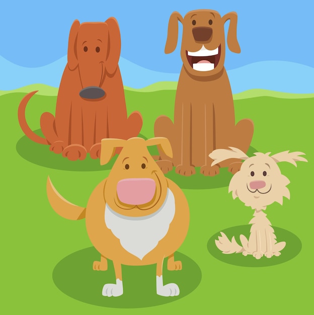 Grupo de personagens animais de cachorros e cães de desenho animado engraçado