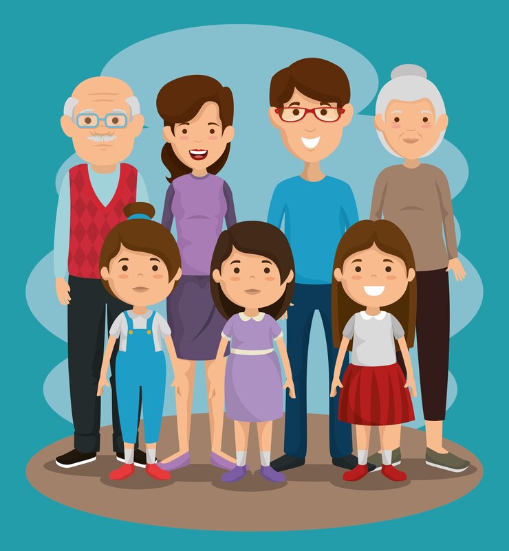 Vetor grupo de personagens de avatares de membros da família