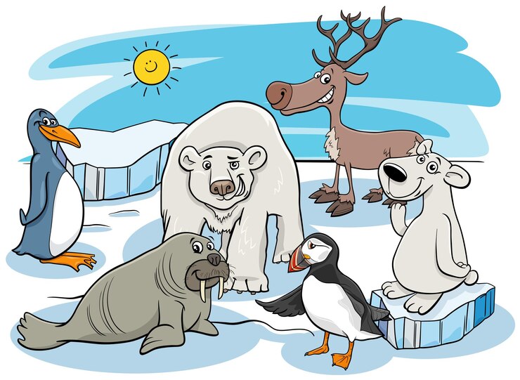 Vetor grupo de personagens de desenhos animados de animais polares