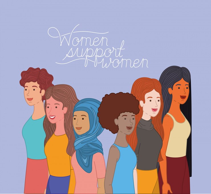 Vetor grupo de personagens de mulheres com mensagem feminista