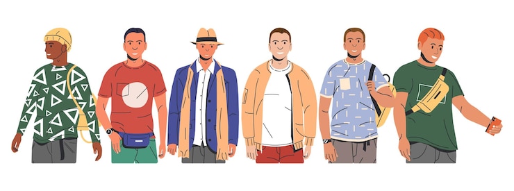 Vetor grupo de personagens masculinos de moda