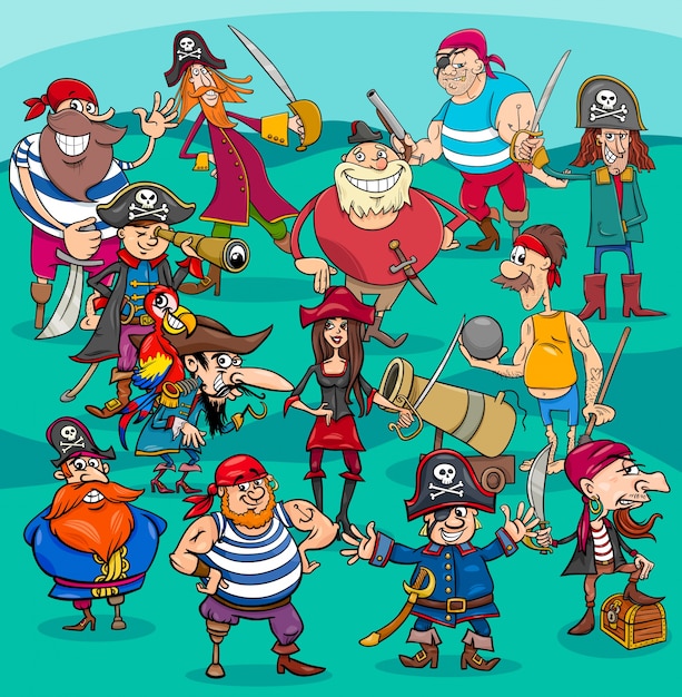 Grupo de personagens piratas dos desenhos animados