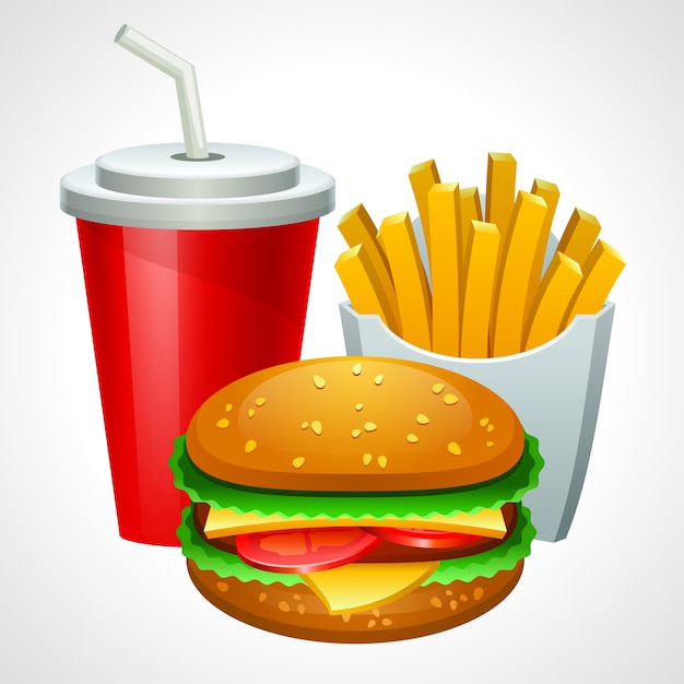 Grupo de produtos de fast food. ilustração.