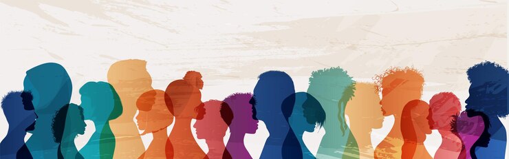 Vetor grupo de rosto de perfil de silhueta de homens e mulheres de cultura diversa diversidade de pessoas igualdade racial