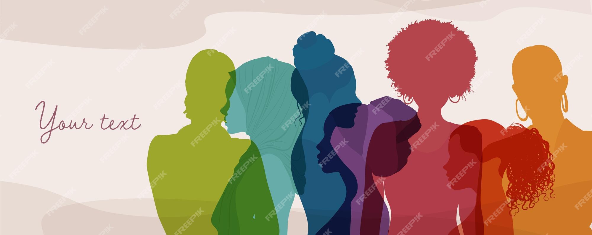 Grupo De Diversidade Multicultural Mulheres E Meninas Multiétnicas - Perfil  De Silhueta De Cabeça. Comunidade De Redes Sociais Femininas De Diferentes  Culturas. Igualdade Racial. Empoderamento. Colegas.Team Royalty Free SVG,  Cliparts, Vetores, e