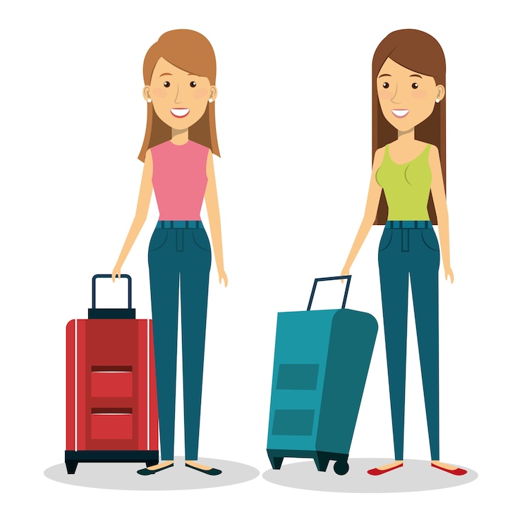 Vetor grupo de viajantes com malas