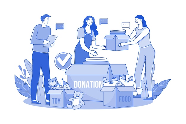 Grupo de voluntários classificando itens de caridade