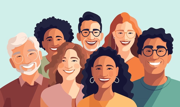 Vetor grupo multicultural diversificado de pessoas amigos sorrindo ilustração vetor feliz