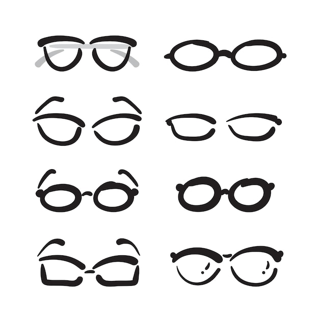 Grupo vetorial de óculos desenhados à mão em fundo branco