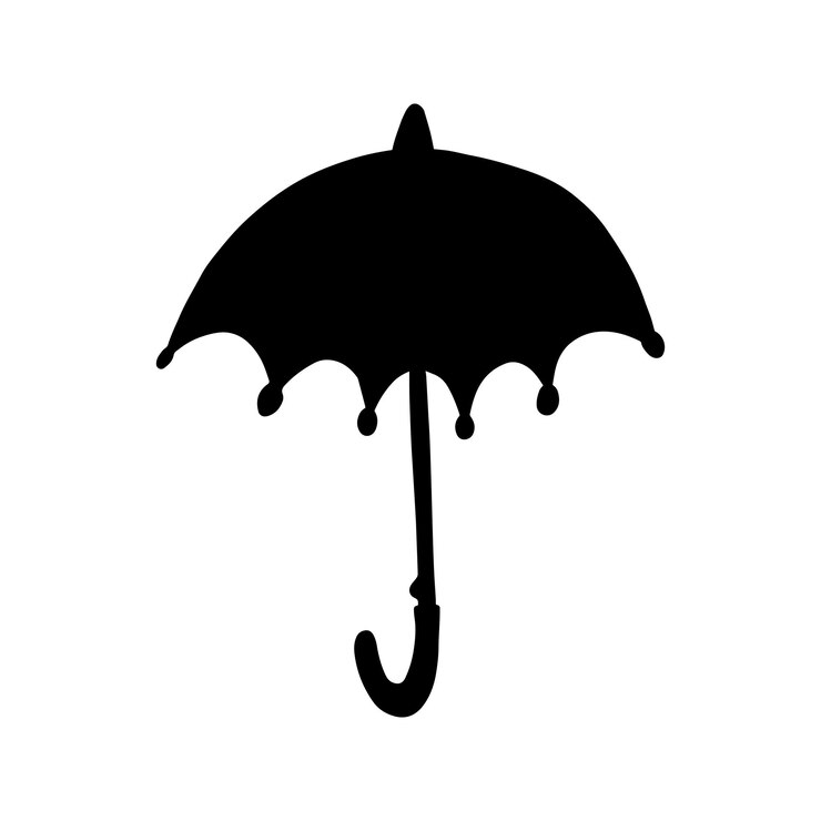 Vetor guarda-chuva aberto com um desenho de desenho linear de proteção contra chuva de alça curvada
