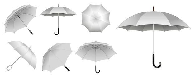 guarda-chuva realista em vários tipos ou mock up guarda-chuva preto e branco close up