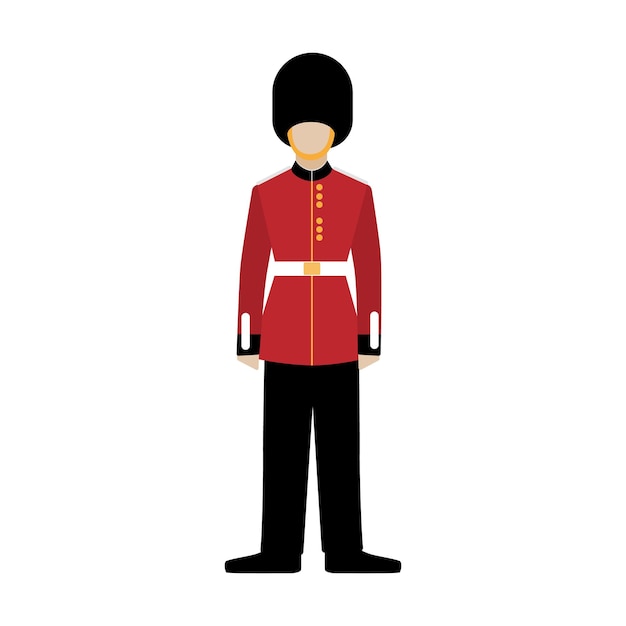 Guarda real britânico. Soldado da guarda real. Granadeiro. Ilustração em vetor plana em fundo branco