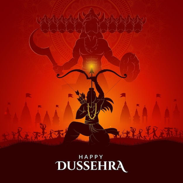 Guerra do Senhor Rama e Ravana Happy Dussehra Navratri e Durga Puja festival da Índia