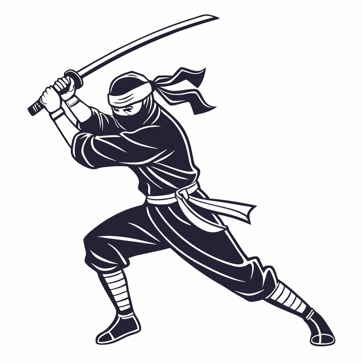 Vetor guerreiro ninja com katana