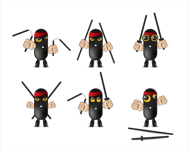 Vetor guerreiros engraçados ninja