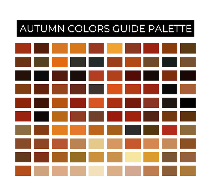 Vetor guia de cores de outono paleta de cores verde e marrom guia de cor paleta com nomes de cores cores da moda
