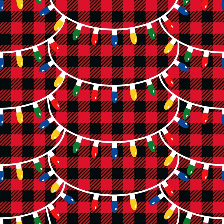 Vetor guirlanda com lâmpadas multicoloridas em um fundo xadrez buffalo vector seamless pattern