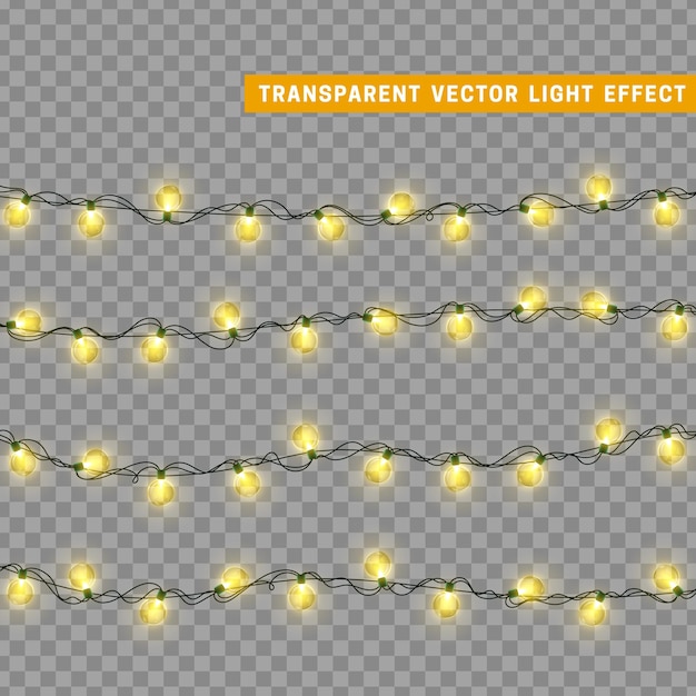 Guirlanda de decoração isolada de luzes de Natal. Lâmpadas brilhando lâmpada led neon colorida. Decoração de férias de Natal. Efeito de luz de design 3D realista. Guirlandas de lâmpadas elemento decorativo de ano novo. ilustração vetorial