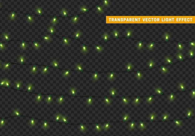 Guirlanda de decoração isolada de luzes de Natal. Lâmpadas brilhando lâmpada led neon colorida. Decoração de férias de Natal. Efeito de luz de design 3D realista. Guirlandas de lâmpadas elemento decorativo de ano novo. ilustração vetorial