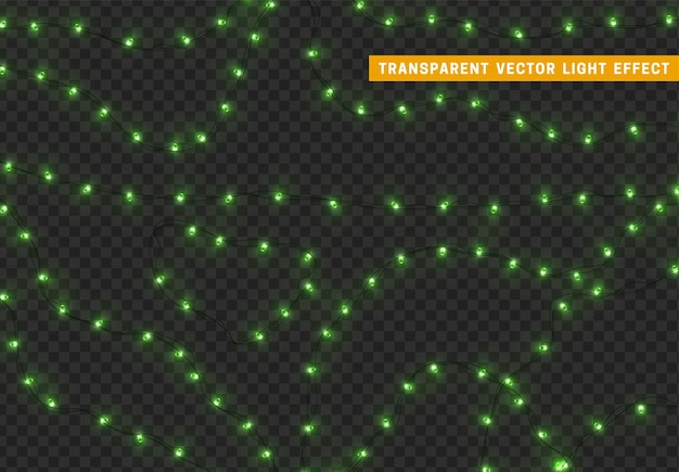Guirlanda de decoração isolada de luzes de Natal. Lâmpadas brilhando lâmpada led neon colorida. Decoração de férias de Natal. Efeito de luz de design 3D realista. Guirlandas de lâmpadas elemento decorativo de ano novo. ilustração vetorial