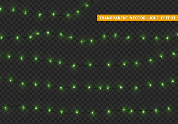 Guirlanda de decoração isolada de luzes de Natal. Lâmpadas brilhando lâmpada led neon colorida. Decoração de férias de Natal. Efeito de luz de design 3D realista. Guirlandas de lâmpadas elemento decorativo de ano novo. ilustração vetorial