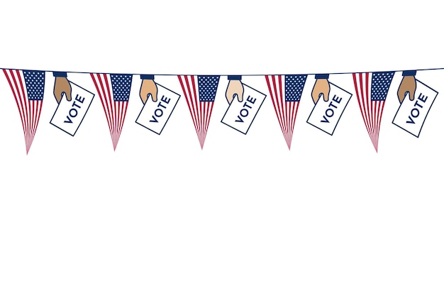 Guirlanda de mão com cédula de voto e bandeiras americanas isoladas em um fundo branco