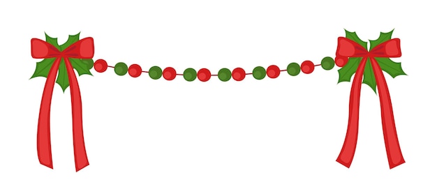 Vetor guirlanda de natal. miçangas e laços. isolado no fundo branco.